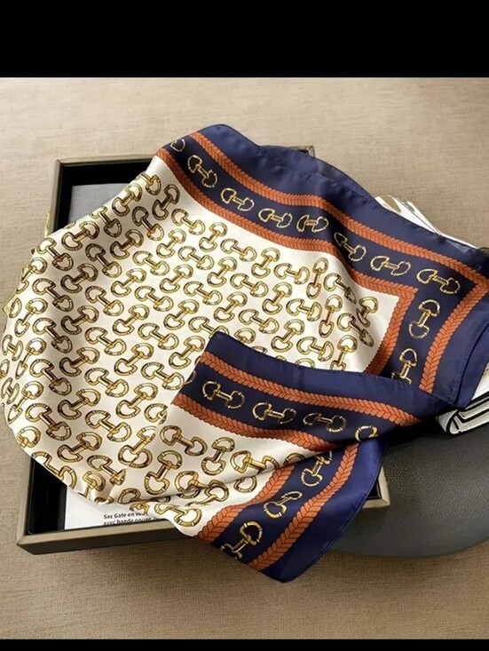 The Unbranded Brand Accessories - Horsebit Design scarf. 27.5 in square Silky soft w/ Gucci Vibes. Navy Blue